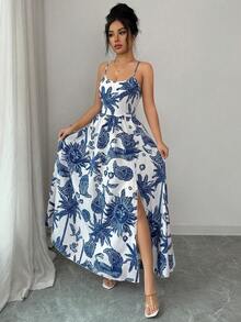 Elenzga Vestido casual sin mangas con abertura y estampado de paisley, adecuado para vacaciones - Multicolor - Ver 7