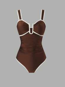 Swim Oasis Plus Size Solid Color One-Piece U-Neck Waist Ruched Matching Long Mesh Skirt Resort Set, Mature And Elegant - Multicolor - View 3