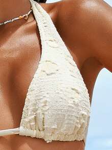 Swim Vcay Women's Summer Beach Fashion Halter Unique Fabric Bikini Set - Apricot - View 4