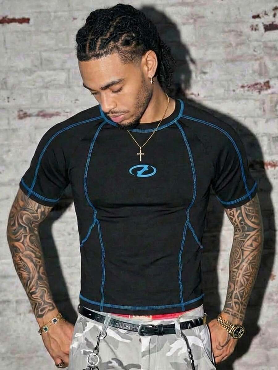 AXEPEAK Camiseta de manga corta casual de hombre con ribete de contraste, verano