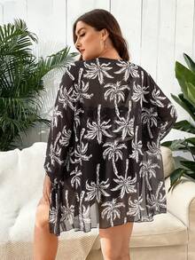 Swim Lushoire Bộ bikini và quần tam giác dáng rộng in hình cây dừa dành cho nữ cỡ lớn, thích hợp mặc đi biển mùa hè, kèm áo choàng. - Nhiều màu - Xem 2