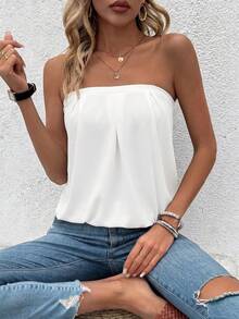 EMERY ROSE Femei culoare solidă la modă casual bandeau top femei casual ținute femei vară ținute camisole top pentru femei topuri femei pentru vară - alb - Vizualizare 5