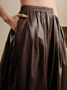 Aveloria Modichic Pantalon décontracté à taille haute plissé, ultra-léger et ample avec taille élastique pour femmes - Marron - Voir 1
