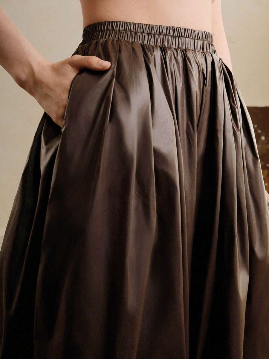 Aveloria Modichic Pantalon décontracté à taille haute plissé, ultra-léger et ample avec taille élastique pour femmes - Marron - Voir 1