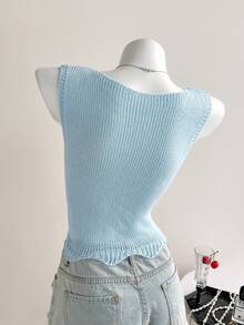 Elamini Y2K 复古镂空针织背心，女士夏季针织上衣 - 淺藍色 - 查看 2