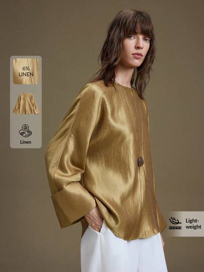 Ontre 2026 Spring/Summer New For Beach, Holiday, Country Style Music Festival Simple Elegant Office, Wedding Guest, Daily Commute Solid Color Flare Sleeve Top