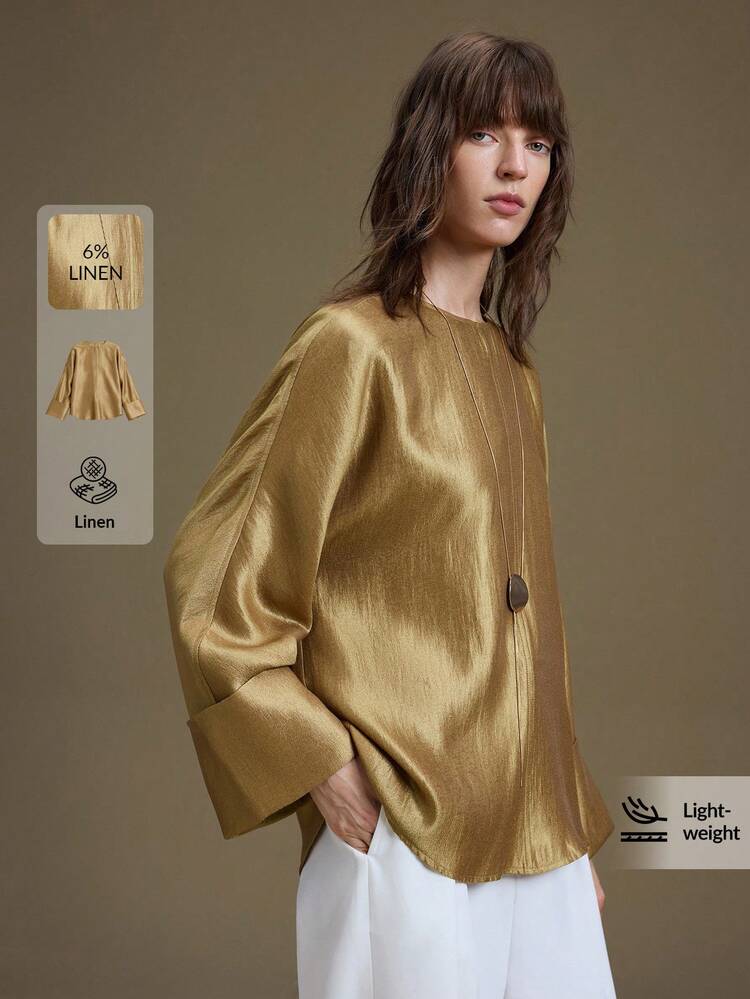 2026SS New Arrival Spring/Summer Women's Office, Wedding Guest, Commute Elegant Solid Color Flare Sleeve Blouse, Suitable For Graduation Ceremony