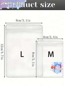 SHEIN 100 个 PVC 透明可重复密封珠宝袋，带拉链，抗氧化，防止失去光泽，用于存放耳环、项链、珠宝、小礼品、配饰派对礼品袋，透明拉链袋防氧化珠宝包装袋（珠宝）收纳盒 - 無色 - 查看 2