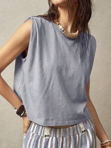 Bohemela Áo tank top không tay cổ tròn dành cho nữ đi nghỉ mát - Màu xanh lam - Xem 5