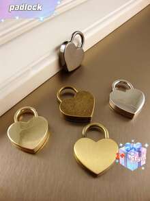 1 件锌合金锁，创意金色心形设计挂锁，适用于家庭情人节、情人节婚礼、生日 - 金色 - 查看 4