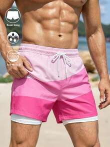 Azuldrift Men's Color Block Drawstring Waist Casual Beach Shorts Swim Trunks Couple Couples Swimsuits Sets Matching Swimwear For Couples - Hot Pink - View 6