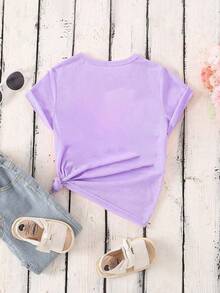 女童休闲卡通印花短袖T恤，夏季 - 淡紫色 - 查看 2