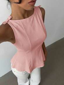 Aloruh Blus Tanpa Lengan Minimalis Elegan untuk Wanita, Cocok untuk Beraktivitas Sehari-hari, Warna Pink, Atasan Musim Panas - Dusty Pink - View 4