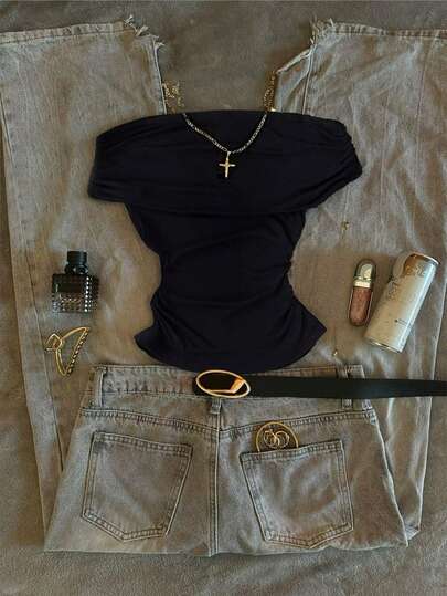 Glimmora 女士新款性感露肩T恤，复古露肩设计，修身剪裁，大码上衣