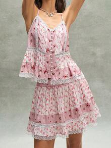 Bohemela Women's Vacation Printed Spaghetti Strap Tank Top, Spring/Summer - Coral Pink - View 5