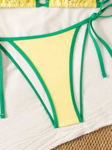 Swim Mod Bộ bikini màu vàng mới, đồ bơi gợi cảm dành cho nữ, thích hợp cho kỳ nghỉ biển với họa tiết cây dừa, bộ bikini màu vàng mùa xuân/hè họa tiết cây cọ. - Màu vàng - Xem 6