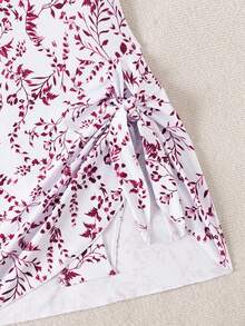 SHEIN Swim Lushore 女士度假沙滩植物印花连体泳衣 - 酒紅色 - 查看 7