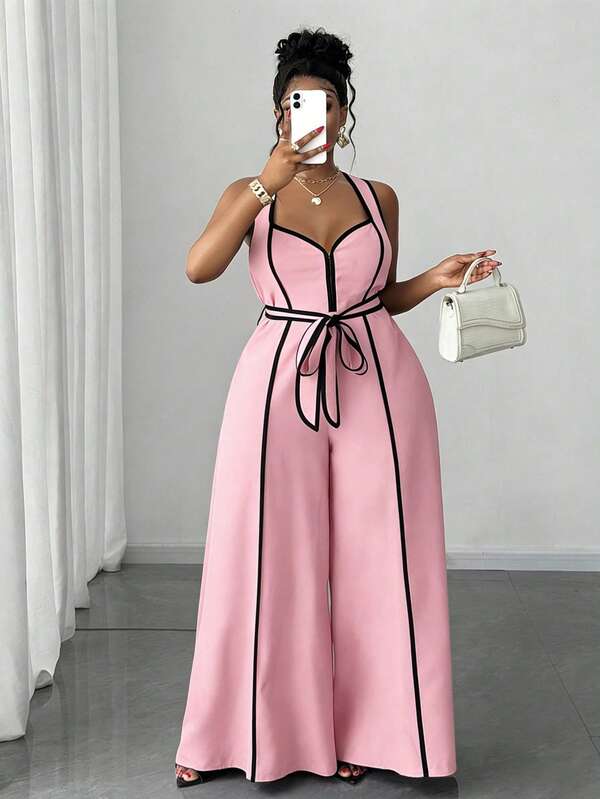 Maweii Plus Size Sexig Jumpsuit Med Bara Axlar Och Rosett