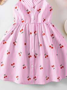 SHEIN Casuvi Kids 花园女孩夏季新款时尚Polo领露背吊带束腰甜美度假风连衣裙，少女正式连衣裙 - 粉色 - 查看 5