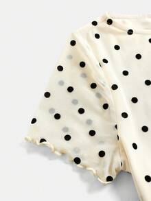 SHEIN Girlism 杏色针织网眼休闲简约波点印花紧身不对称下摆短款上衣，适合春夏穿着，休闲百搭，可打造个性造型，日常穿着。 - 杏色 - 查看 6