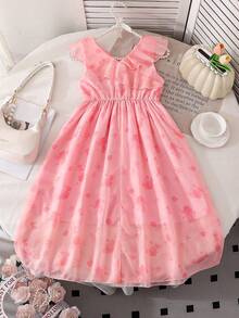 Glamorique Kids Đầm hoa dáng lệch vạt cho bé gái, phong cách Pháp ngọt ngào, mốt thời trang mùa hè mới cho tuổi teen. - Hồng - Xem 3