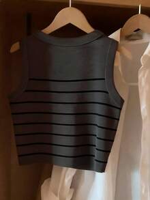 Resyla 女士条纹印花圆领修身休闲百搭背心，春夏款 - 彩色 - 查看 2