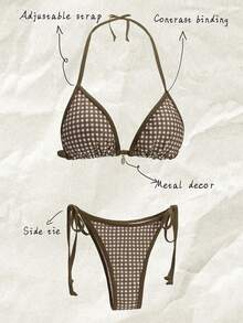 Elavelle Bộ 2 món bikini gợi cảm họa tiết da báo dành cho nữ, kiểu dây mảnh và buộc hông, thích hợp cho mùa hè. - Nhiều màu - Xem 3