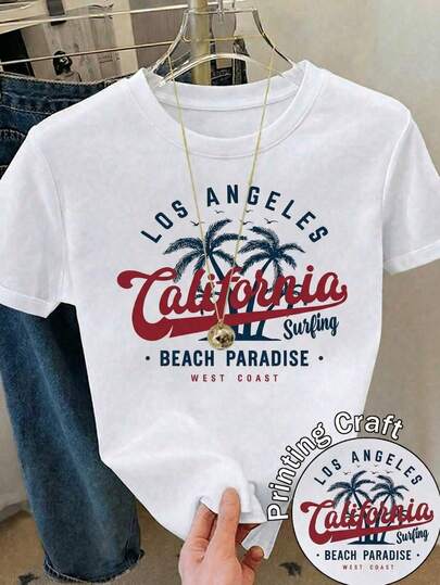 Nueva camiseta casual de manga corta y cuello redondo para mujeres, con diseño de estampado moderno, tejido suave y cómodo, y excelente caída.