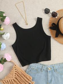 INAWLY 雏菊刺绣女士圆领吊带衫 - 黑色 - 查看 2