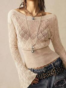 Bohemela 女士纯色休闲百搭日常长袖毛衣 - 杏色 - 查看 3