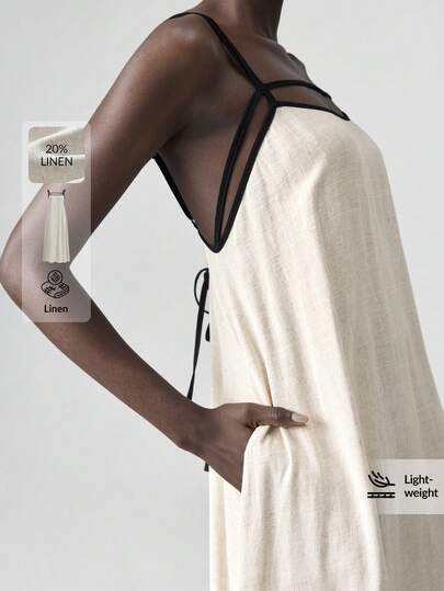 Ontre Nuevo vestido de lino para mujer Primavera/Verano 2026, vestido casual de tirantes finos sin espalda para ir al trabajo, vestido negro de tirantes finos, vestido formal elegante para mujer