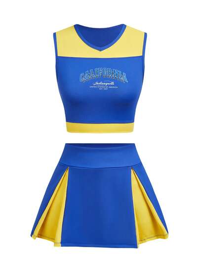 Cheerettes 女士字母印花露脐上衣和迷你裙两件套运动服