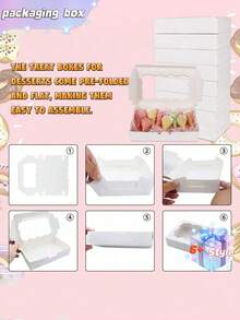 SHEIN 20PCS/10PCS/1PC Window Cake Box Biscuit Box With Window Bread Box Cake Box Pretzel Box Suitable For Wedding Baby Shower Party Christmas - Multicolor - View 10