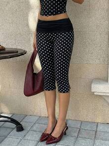 SHEIN 休闲简约复古优雅百搭通勤、派对、海滩、度假装扮，女士夏季黑色波点打底裤 - 彩色 - 查看 6