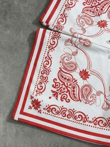 ROMWE MEN 男士休闲宽松抽绳腰带腰果印花短裤 - 米色 - 查看 3