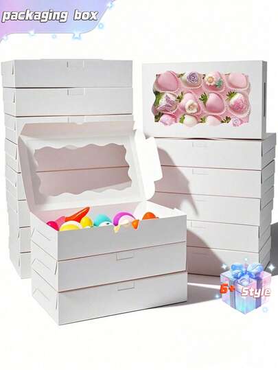 SHEIN 20 Stück/10 Stück/1 Stück Fenster Kuchenschachtel, Keksdose mit Fenster, Brotkasten, Kuchendose, Brezelkasten, geeignet für Hochzeit, Baby-Shower-Party, Weihnachten