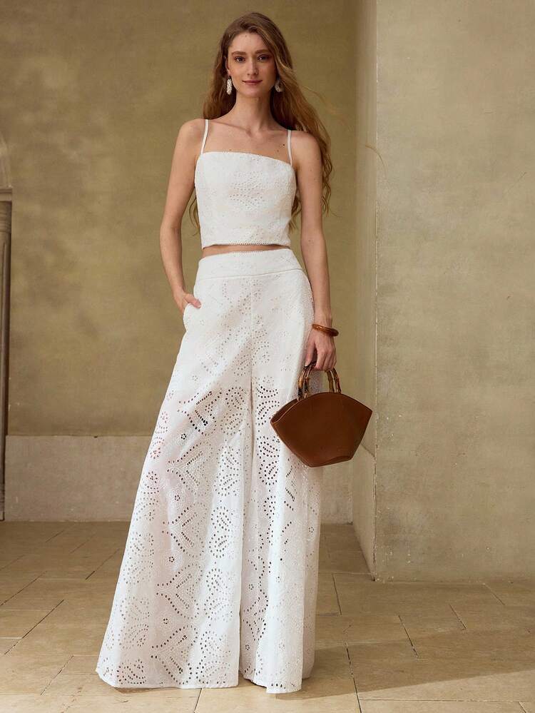 SOLID SCHIFFY SLANT POCKET WIDE LEG CASUAL PANTS