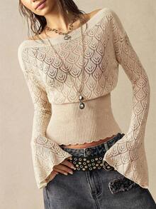 Bohemela 女士纯色休闲百搭日常长袖毛衣 - 杏色 - 查看 2