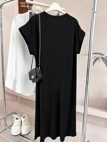 GlowEve Round Neck T-Shirt Dress For Women, Loose Casual Retro Fashionable Butterfly & Letter Print, Spring/Summer - Black - View 2