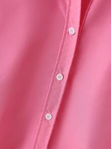 SHEIN Kemeja Longgar Kasual Ukuran Besar Panjang Sedang untuk Anak Perempuan Remaja - Hot Pink - View 5