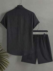 Solantero 前扣短袖休闲夏季衬衫短裤套装 - 黑色 - 查看 3