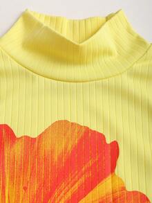 Sweetra 夏季度假活力花卉印花高领黄色背心 - 黃色 - 查看 4