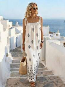 女士休闲度假印花吊带连衣裙，夏季波西米亚风连衣裙，女士休闲长裙，度假装，女士度假连衣裙，长款太阳裙，夏季休闲连衣裙，太阳裙，女士长裙，夏季女士连衣裙，女士夏季服装，女士沙滩裙，女士休闲连衣裙，女士太阳裙，女士休闲夏季连衣裙，女士波西米亚风连衣裙，女士长款太阳裙 - 杏色 - 查看 1