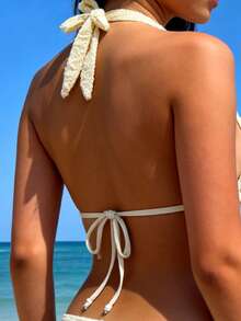 Swim Vcay Women's Summer Beach Fashion Halter Unique Fabric Bikini Set - Apricot - View 3