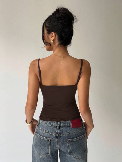 Aloruh Women Lace Trim Casual Versatile Daily Wear Camisole Top