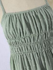 SHEIN Đầm hai dây màu xanh lá cây dệt jacquard dành cho bé gái, thời trang và thanh lịch, thích hợp mặc hàng ngày, dự lễ tốt nghiệp, đám cưới và các dịp khác. - màu xanh lá - Xem 6