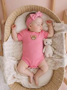 4件套新生女宝宝夏季可爱针织卡通兔子和碎花连体衣套装 - 彩色 - 查看 6