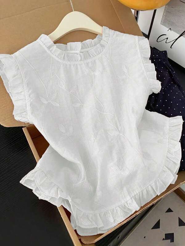 GlowEve Camisa sin mangas de mujer con bordado y volantes