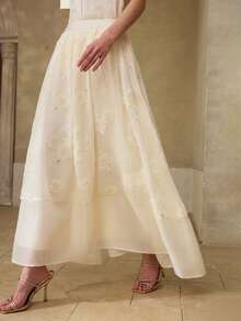 MOTF PREMIUM SPRING/SUMMER NEW BEADED EMBROIDERY PATCHWORK FABRIC A-LINE SKIRT, CLASSIC VERSATILE WOMEN'S SKIRT - Apricot - View 5