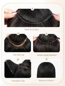 One Piece V‑Shaped Clip In Hair Extensions Top‑V Human Hair, Natural Black Straight Hair, Lightweight Breathable Invisible Design, Easy To Style, Volume Boost For All Hair Types, Ideal Hair Accessories For Women Daily Wear & Fashion Styling - Natural Black - View 9